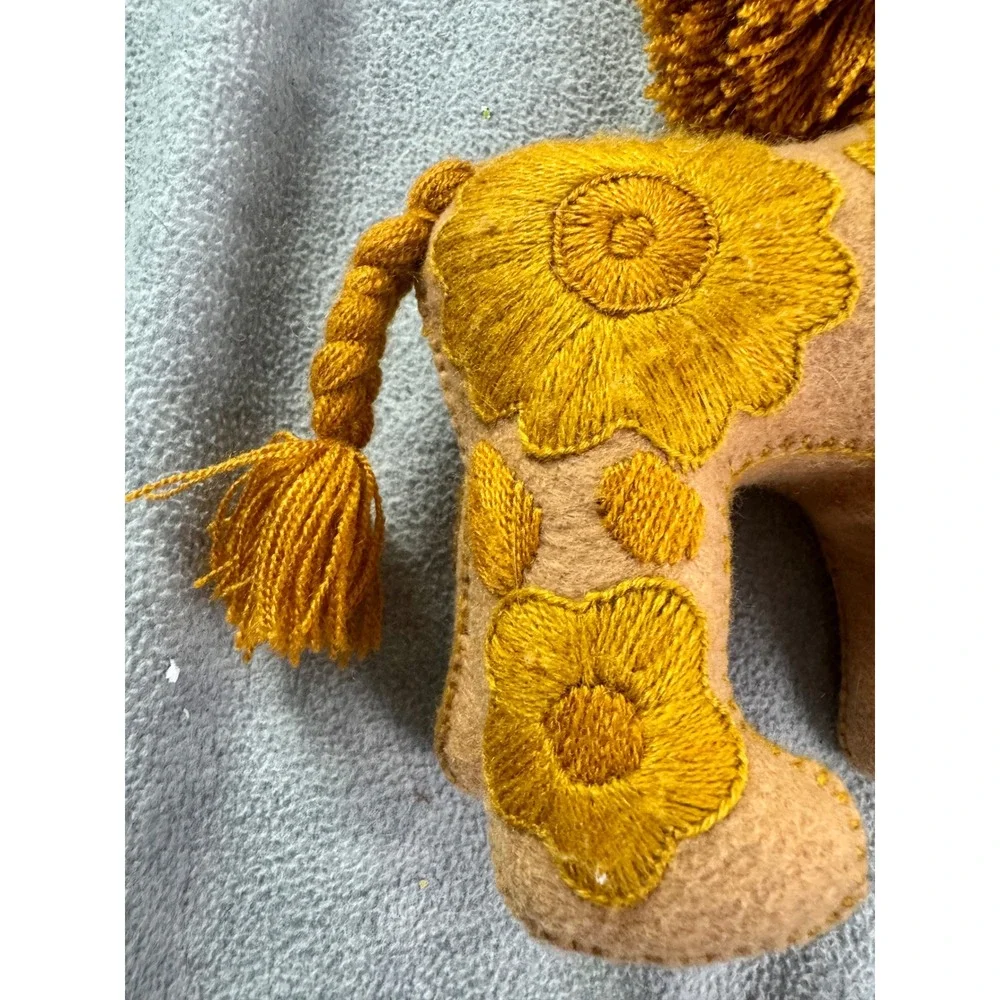 Vintage Handmade Felt Lion Plush Stuffed‎ Animal Floral Embroidery Shaggy Mane